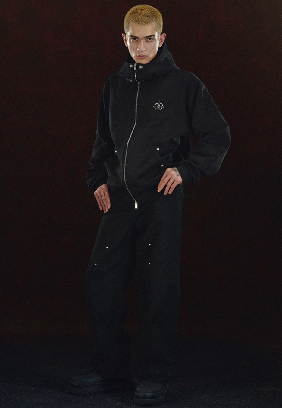 DICETINY Metal Logo & Studs Sword Printed Zip Up Hoodie