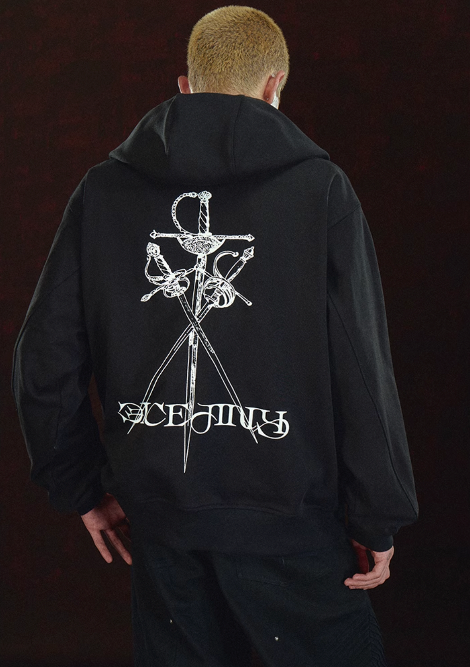 DICETINY Metal Logo & Studs Sword Printed Zip Up Hoodie