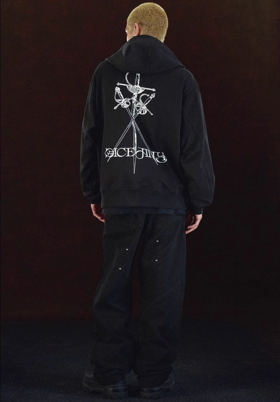 DICETINY Metal Logo & Studs Sword Printed Zip Up Hoodie