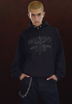DICETINY Metal Studs Button Sword Printed Hoodie