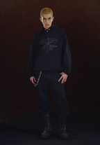 DICETINY Metal Studs Button Sword Printed Hoodie