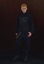 DICETINY Metal Studs Button Sword Printed Hoodie