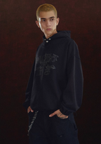 DICETINY Metal Studs Button Sword Printed Hoodie