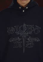 DICETINY Metal Studs Button Sword Printed Hoodie