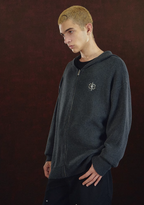 DICETINY Metal Logo Zip Up Knit Hoodie
