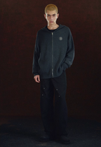 DICETINY Metal Logo Zip Up Knit Hoodie