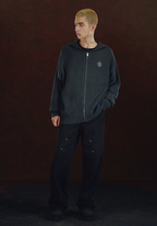 DICETINY Metal Logo Zip Up Knit Hoodie