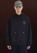 DICETINY Leather Logo Metal Studs Hoodie