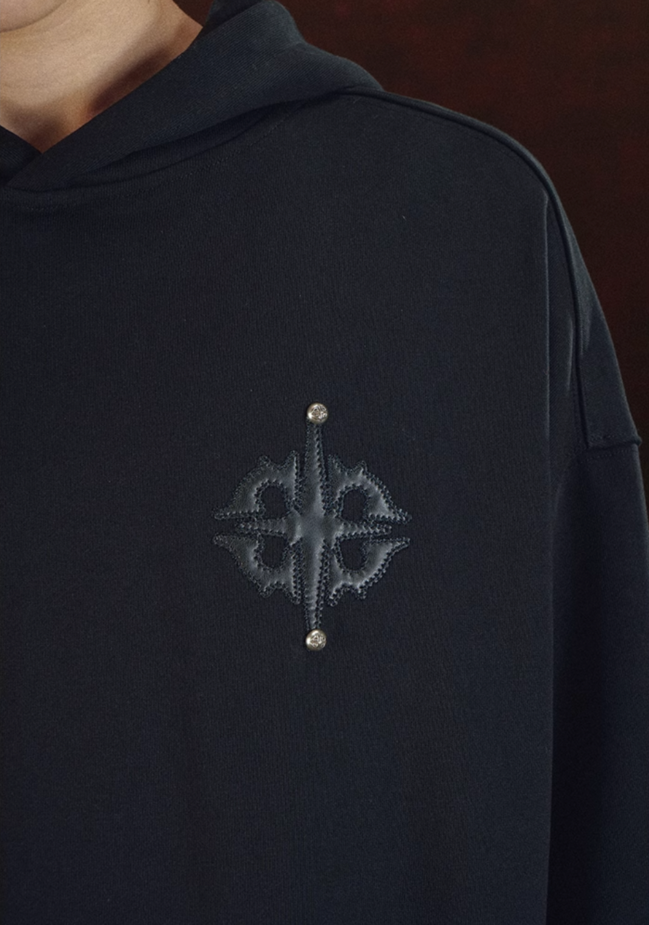 DICETINY Leather Logo Metal Studs Hoodie