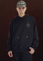 DICETINY Leather Logo Metal Studs Hoodie