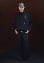 DICETINY Leather Logo Metal Studs Hoodie