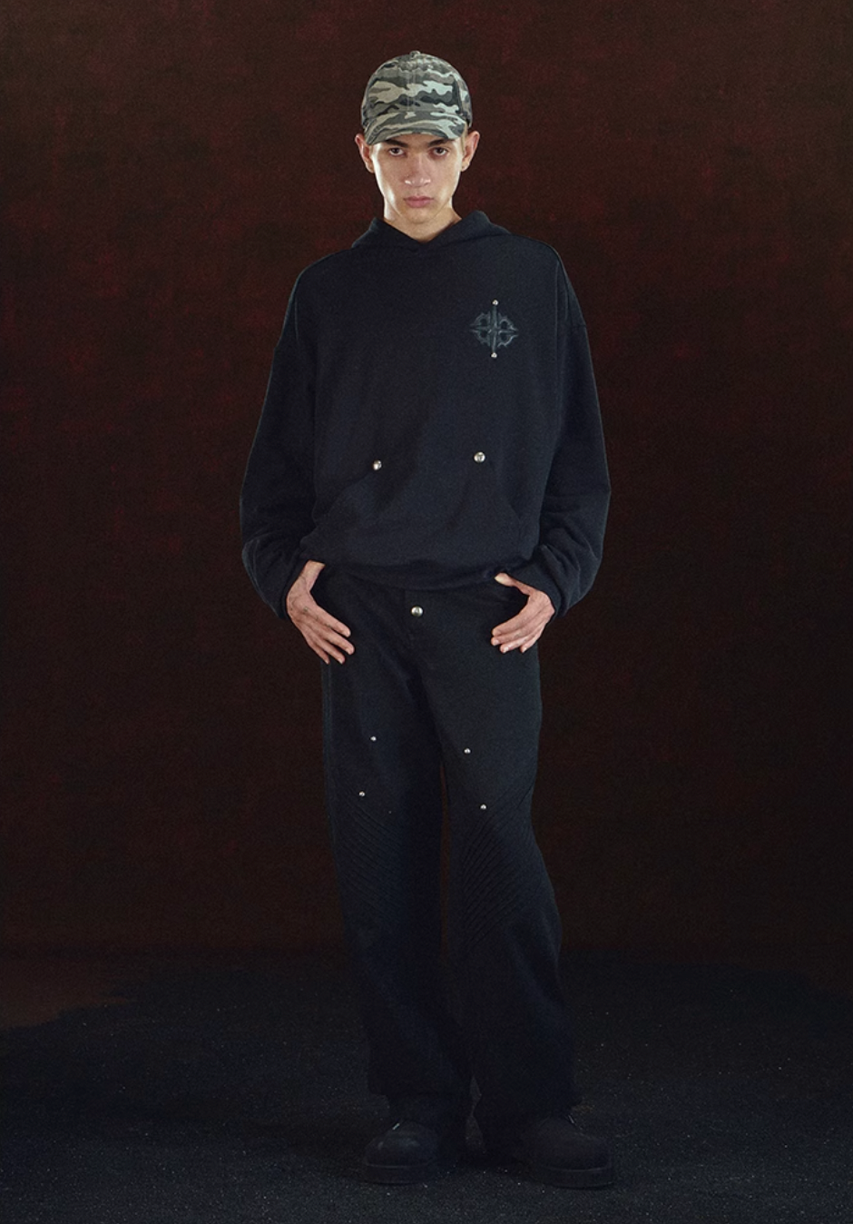 DICETINY Leather Logo Metal Studs Hoodie