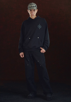 DICETINY Leather Logo Metal Studs Hoodie