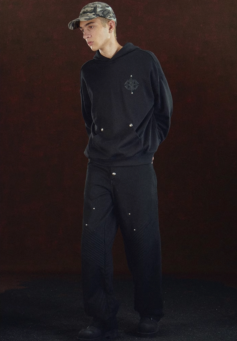 DICETINY Leather Logo Metal Studs Hoodie