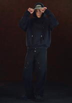 DICETINY Leather Logo Metal Studs Hoodie