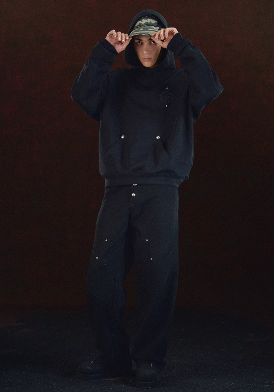 DICETINY Leather Logo Metal Studs Hoodie