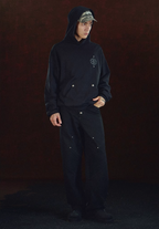 DICETINY Leather Logo Metal Studs Hoodie