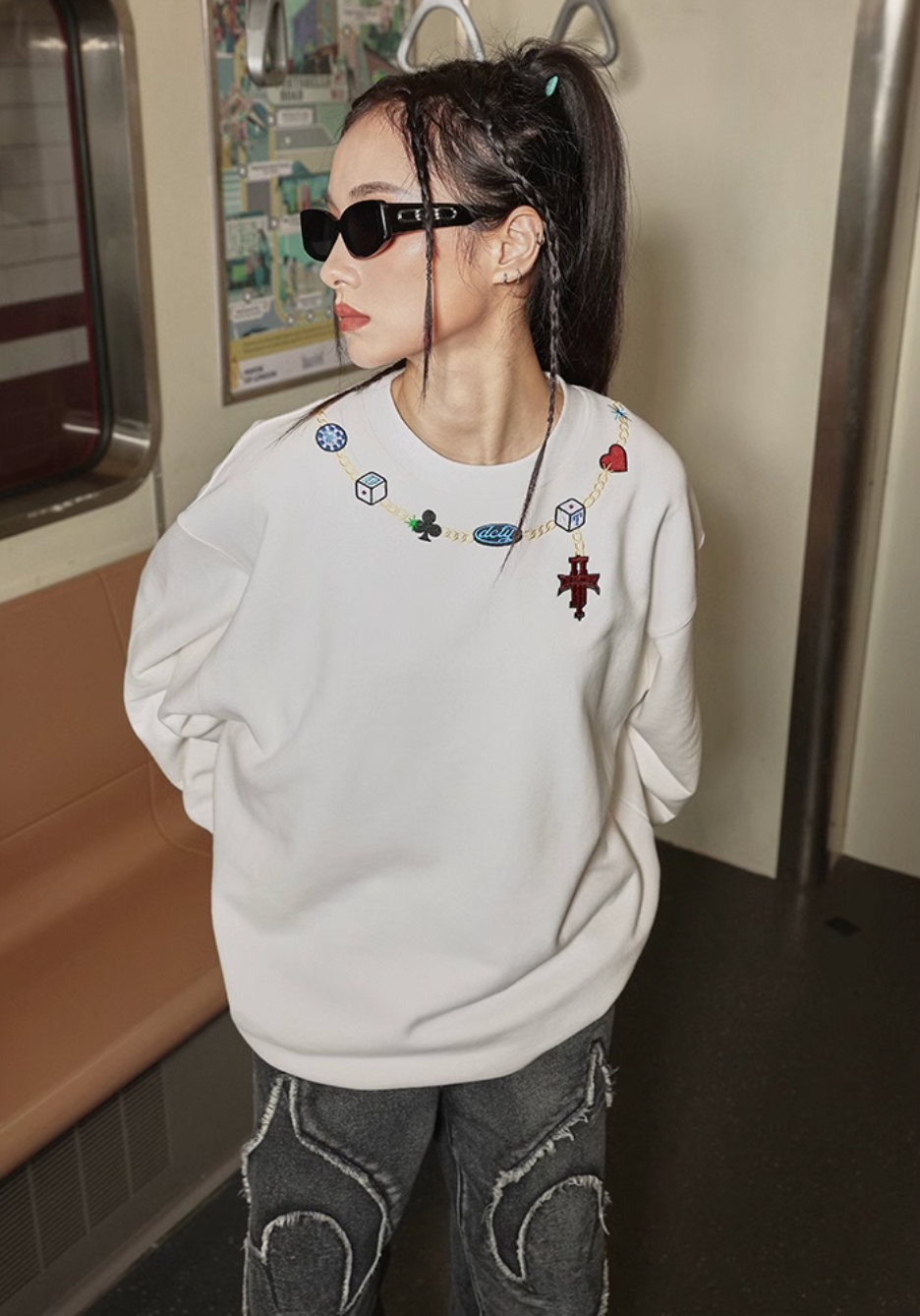 DICETINY Dice Chain Embroidered Sweatshirt