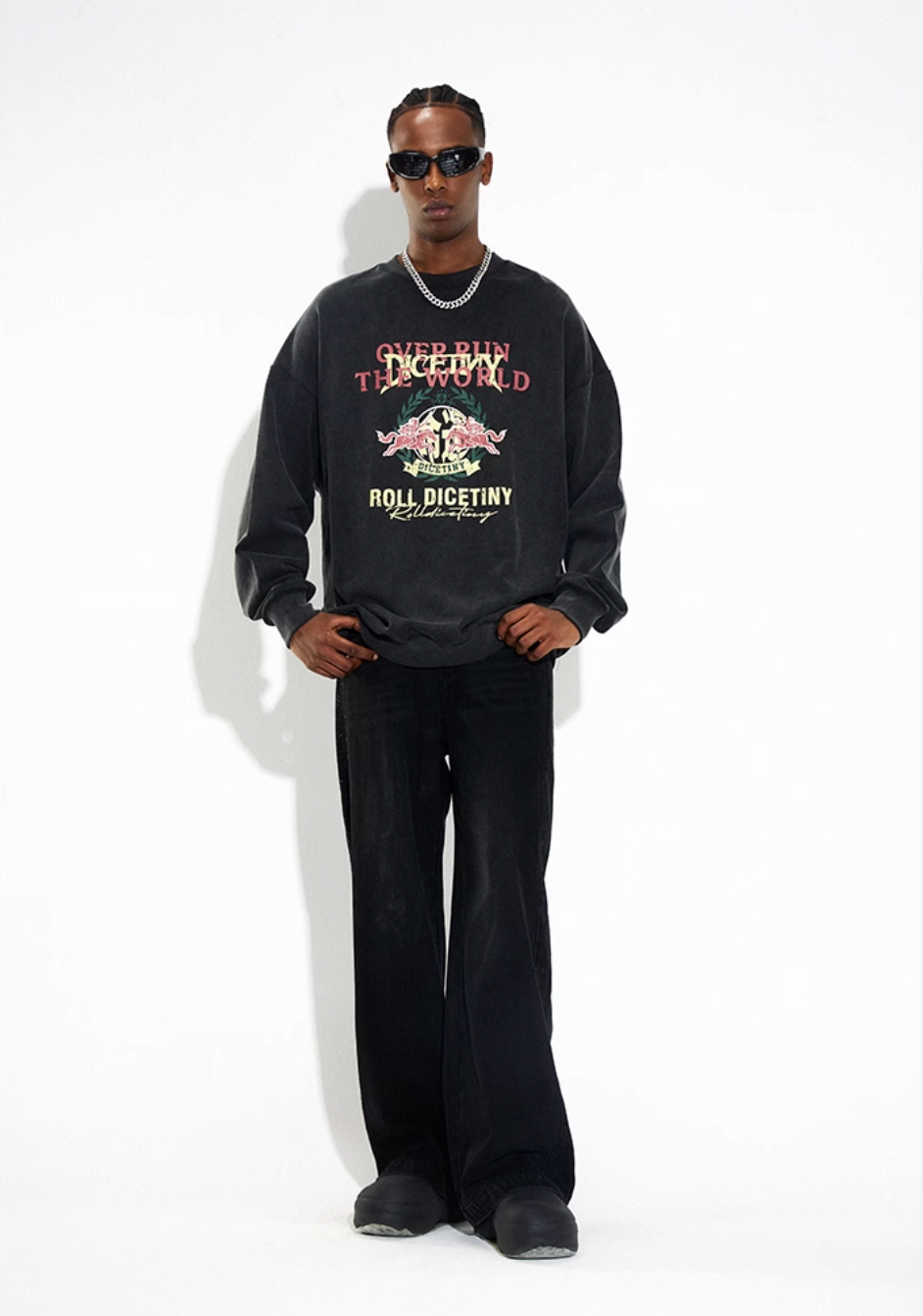 DICETINY Spoof Logo Print Washed Sweatshirt