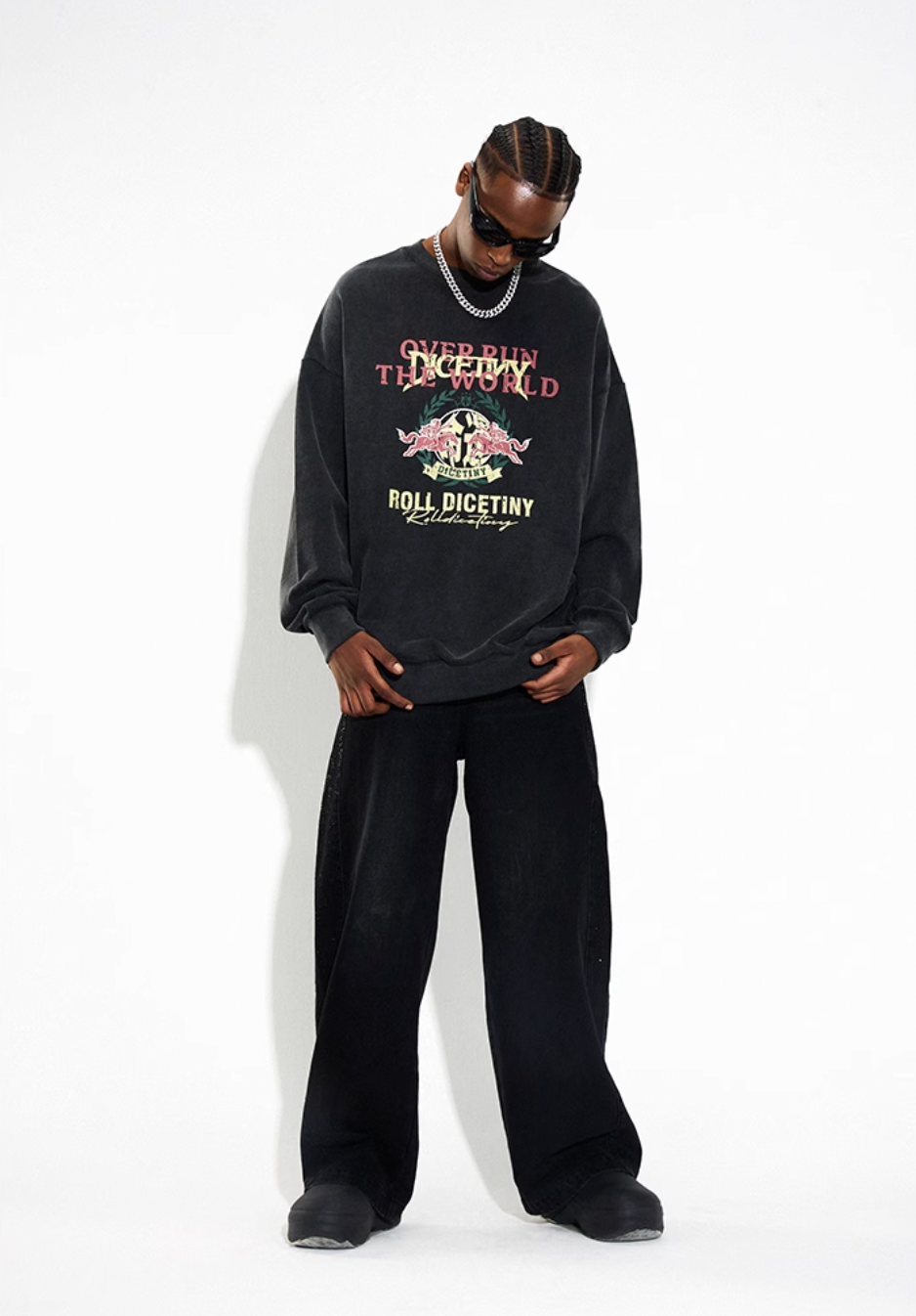 DICETINY Spoof Logo Print Washed Sweatshirt