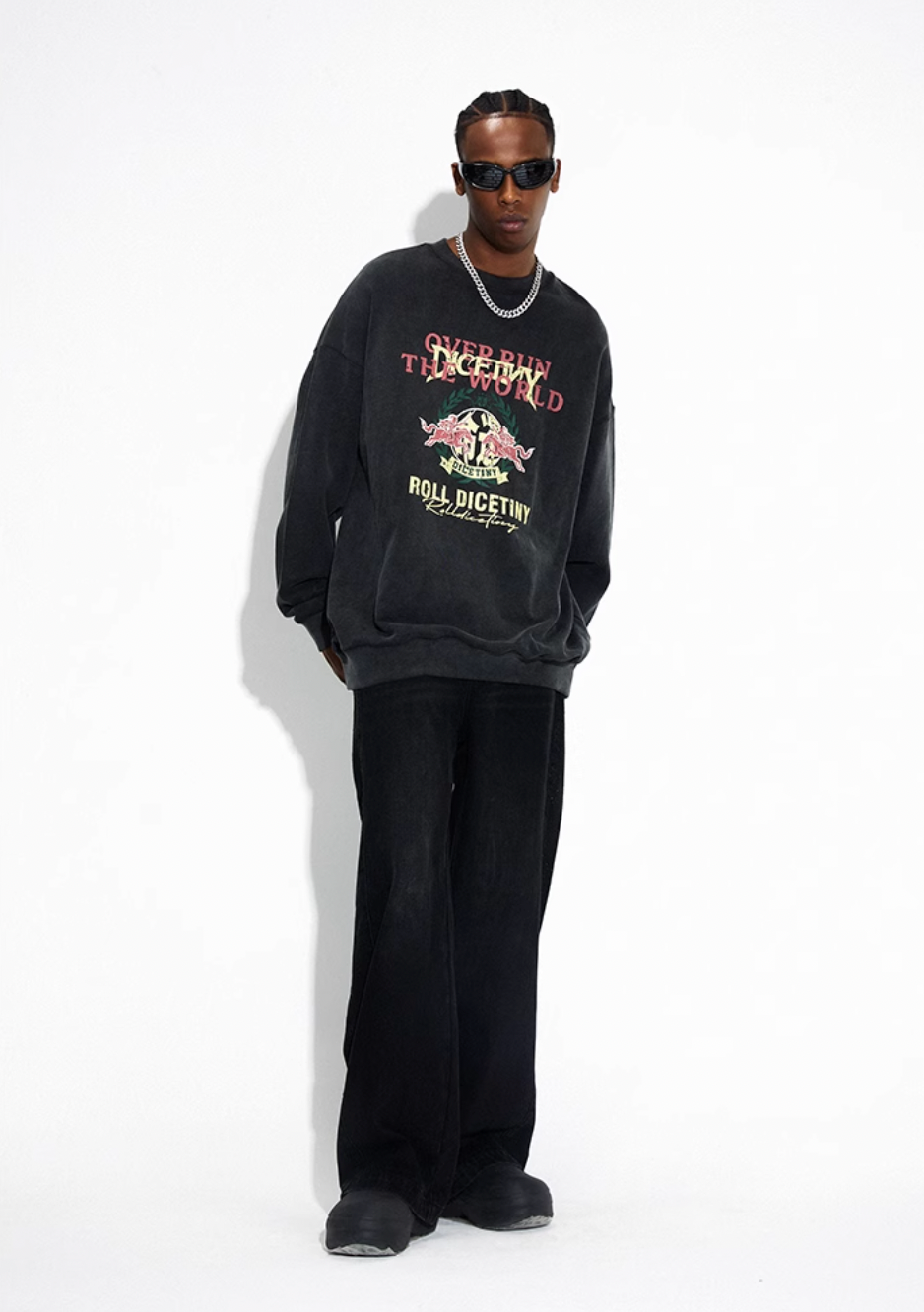 DICETINY Spoof Logo Print Washed Sweatshirt