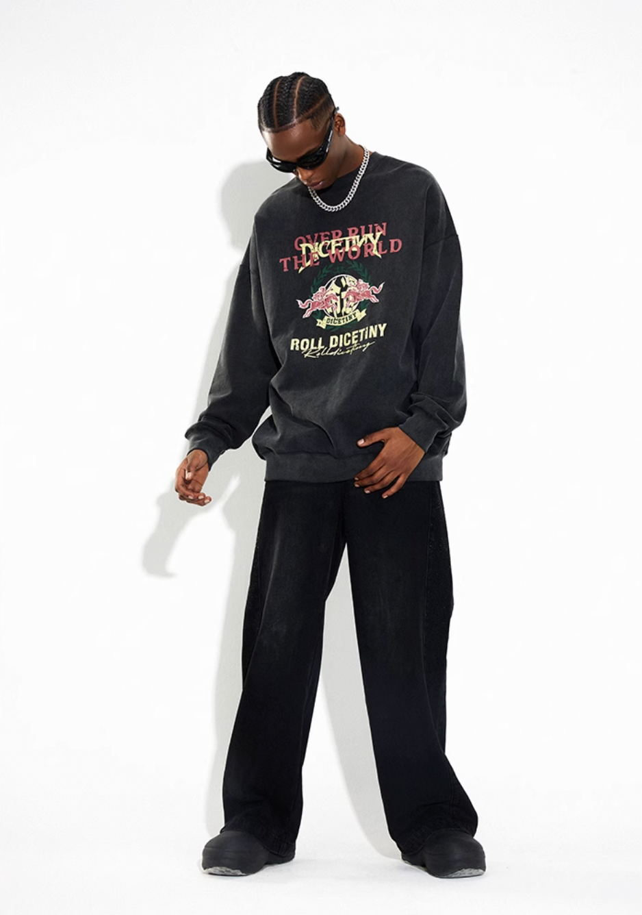 DICETINY Spoof Logo Print Washed Sweatshirt