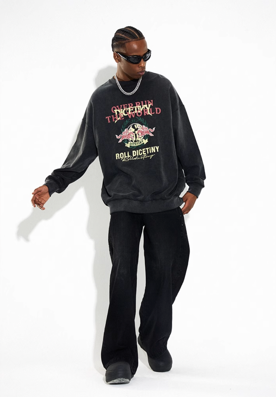 DICETINY Spoof Logo Print Washed Sweatshirt