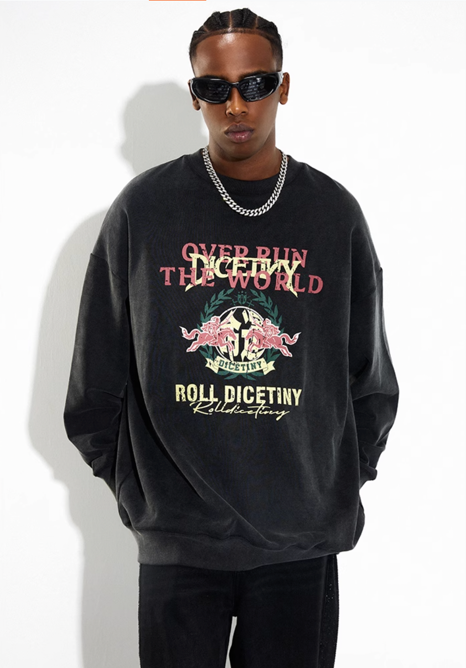 DICETINY Spoof Logo Print Washed Sweatshirt