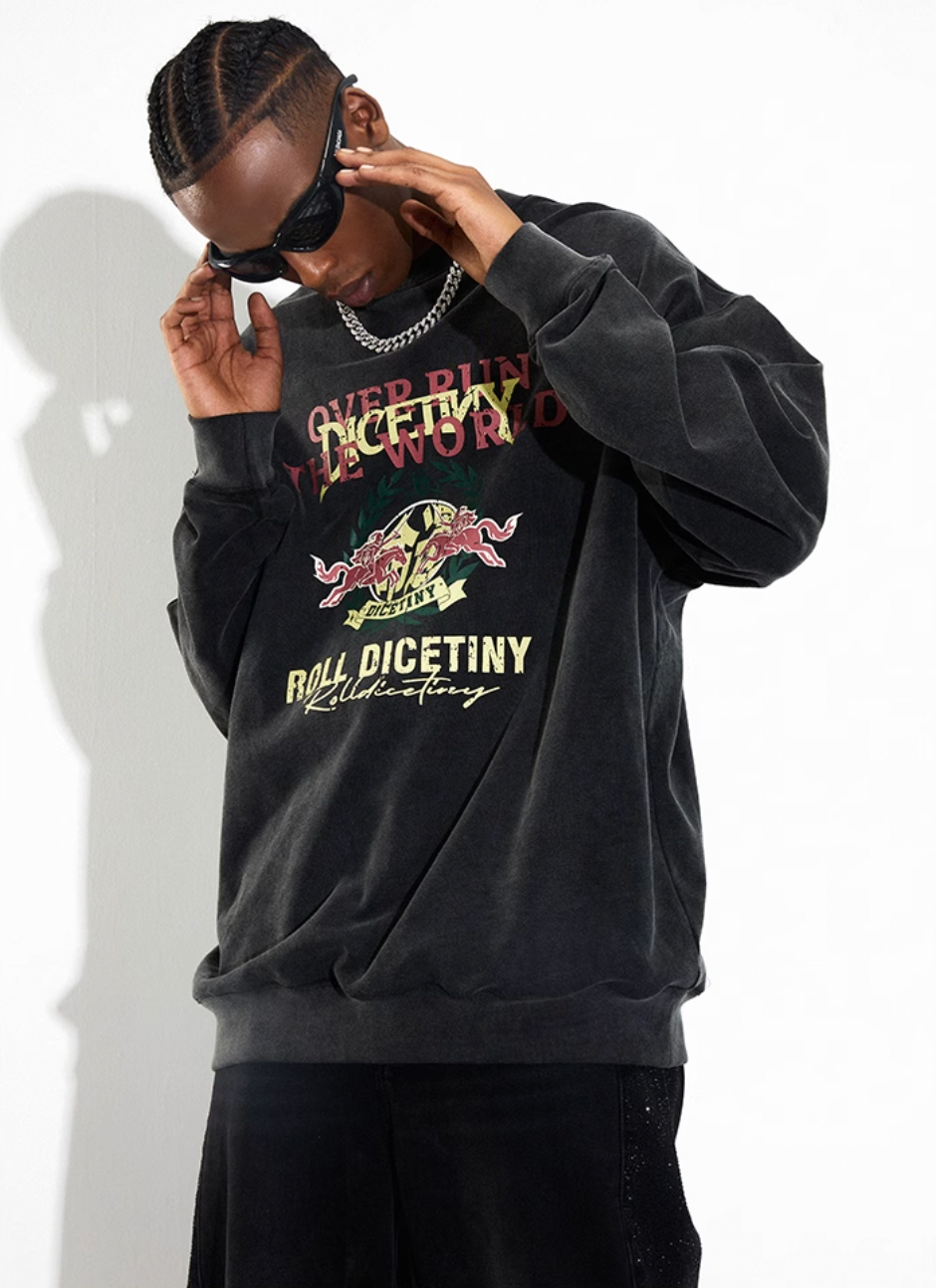 DICETINY Spoof Logo Print Washed Sweatshirt