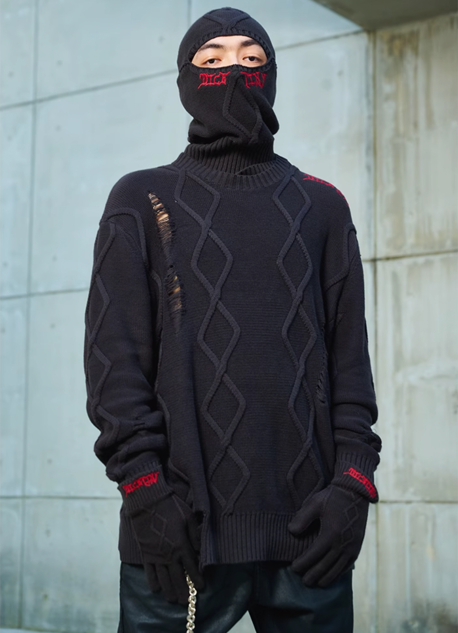 DICETINY Destruction Logo Embroidered Knit Sweater