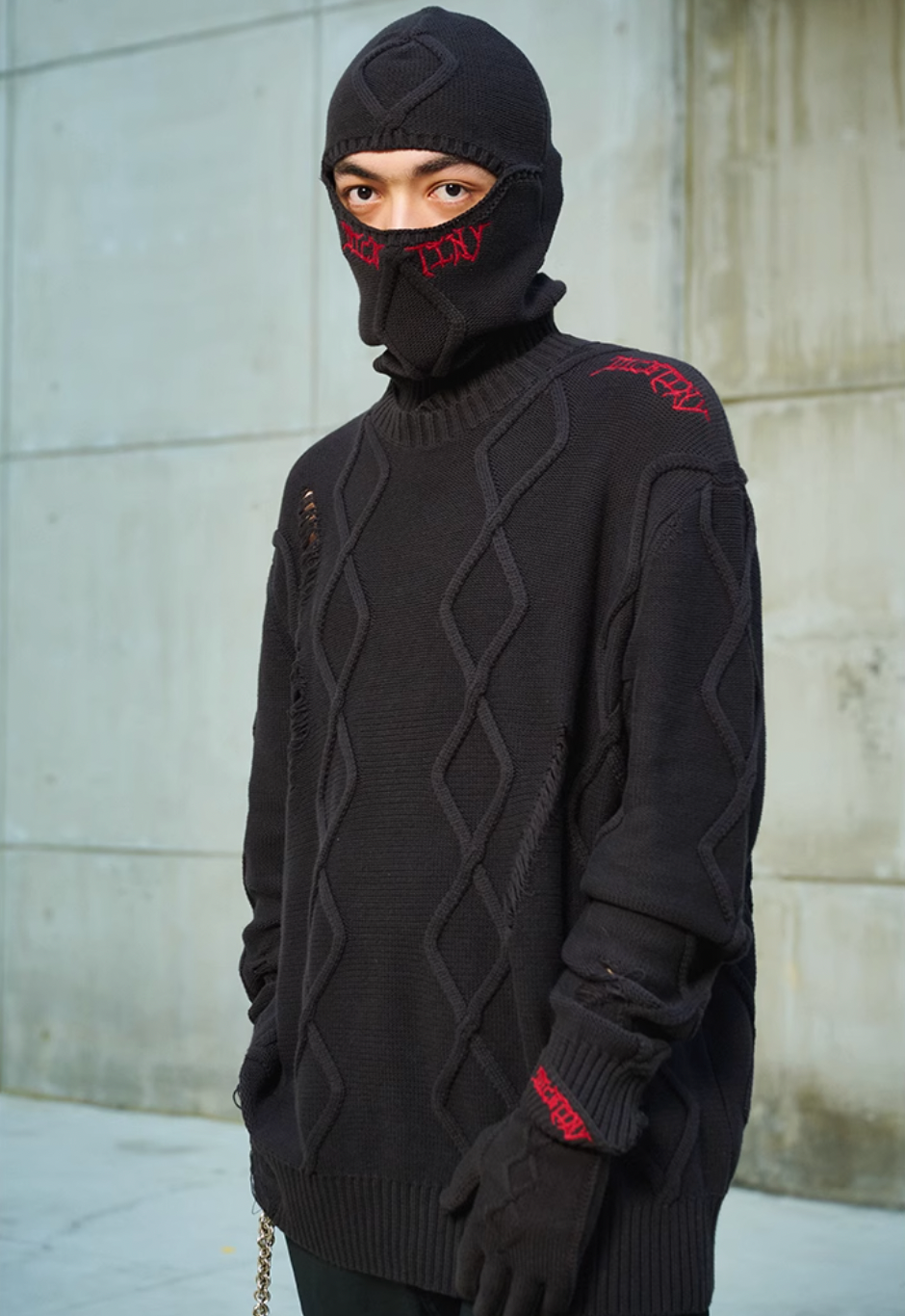 DICETINY Destruction Logo Embroidered Knit Sweater