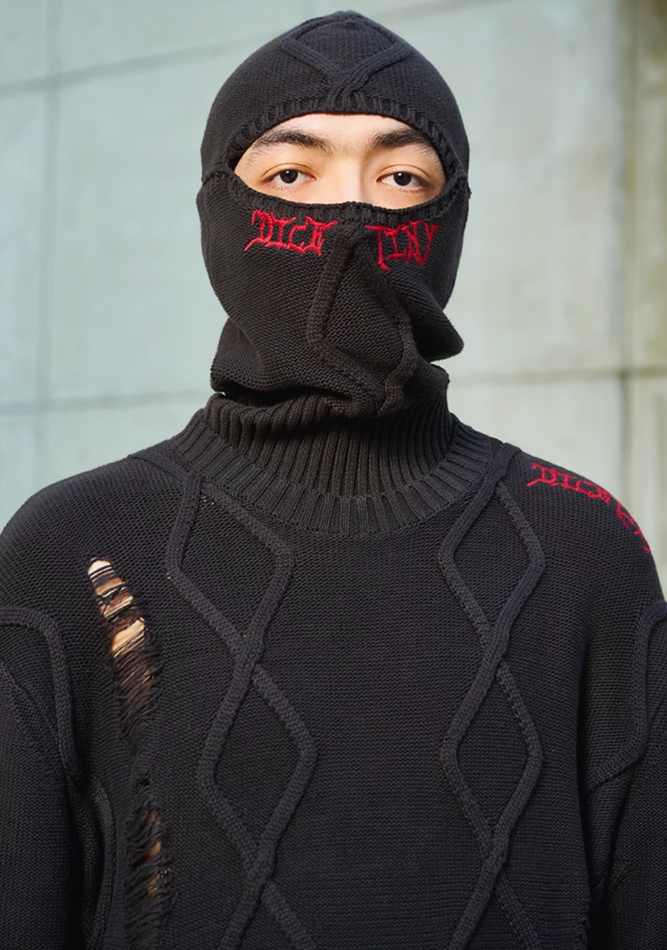 DICETINY Destruction Logo Embroidered Knit Sweater