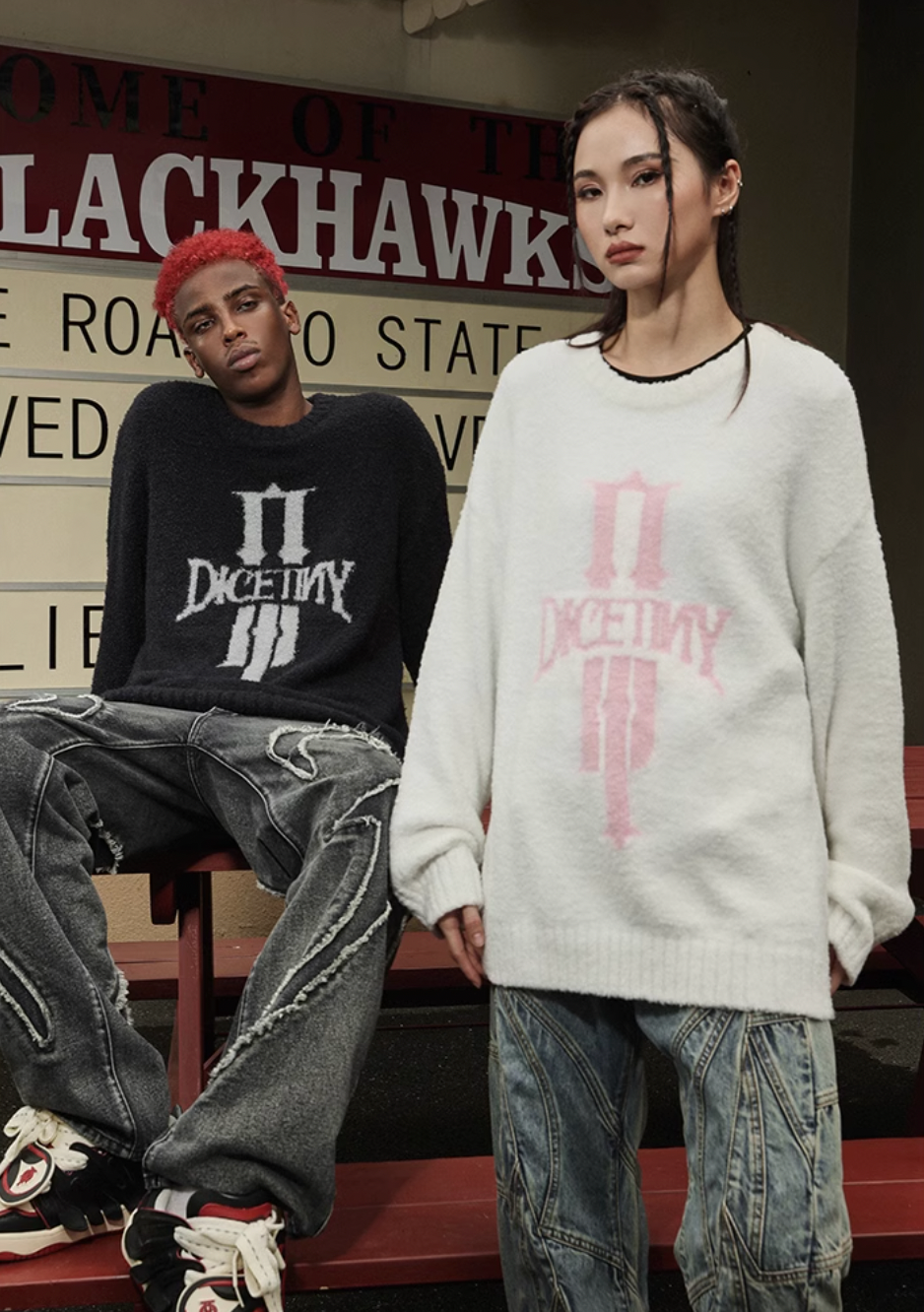 DICETINY Jacquard Logo Fleece Knit Sweater