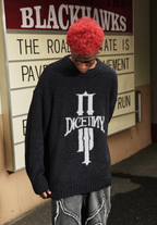 DICETINY Jacquard Logo Fleece Knit Sweater