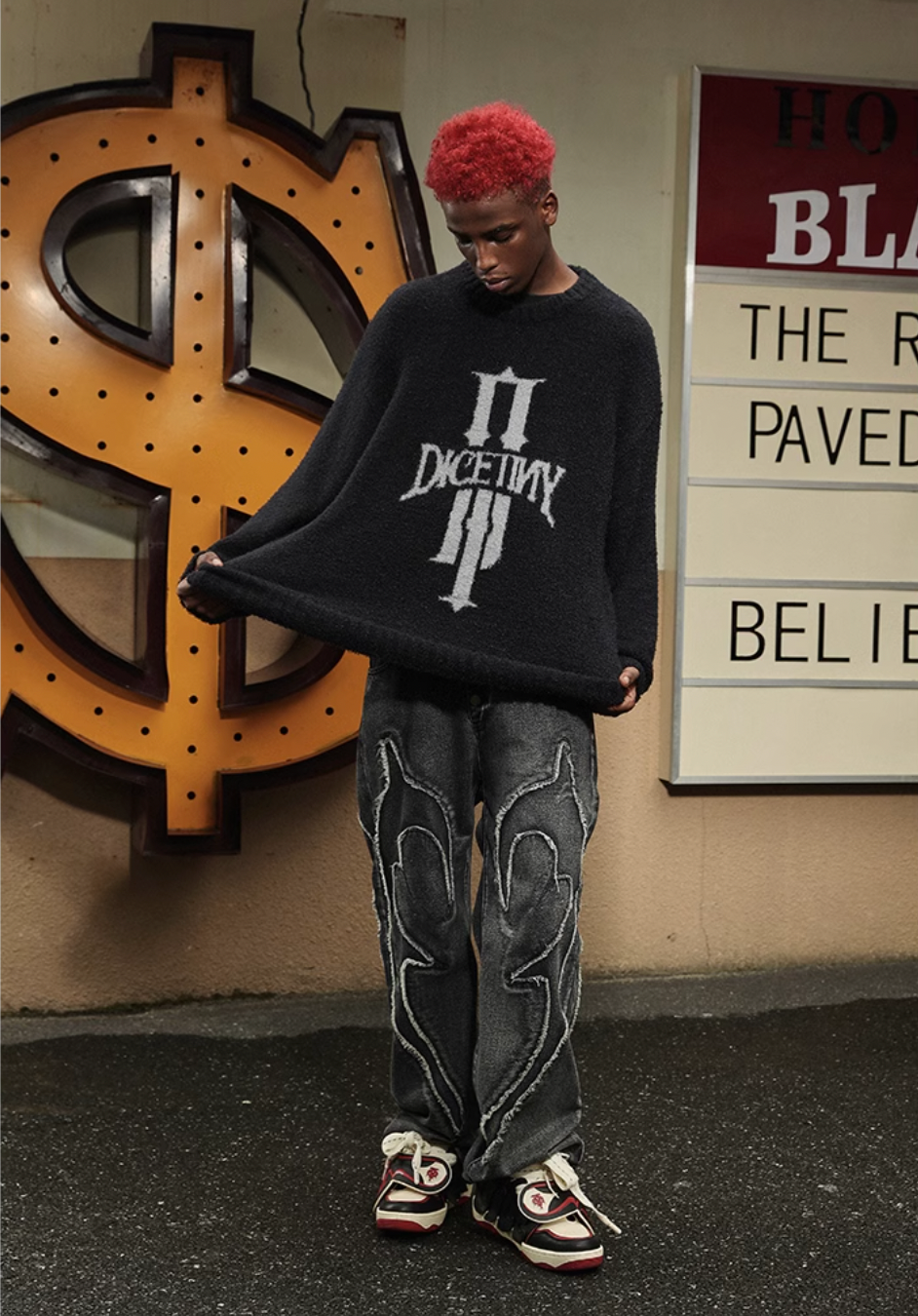 DICETINY Jacquard Logo Fleece Knit Sweater