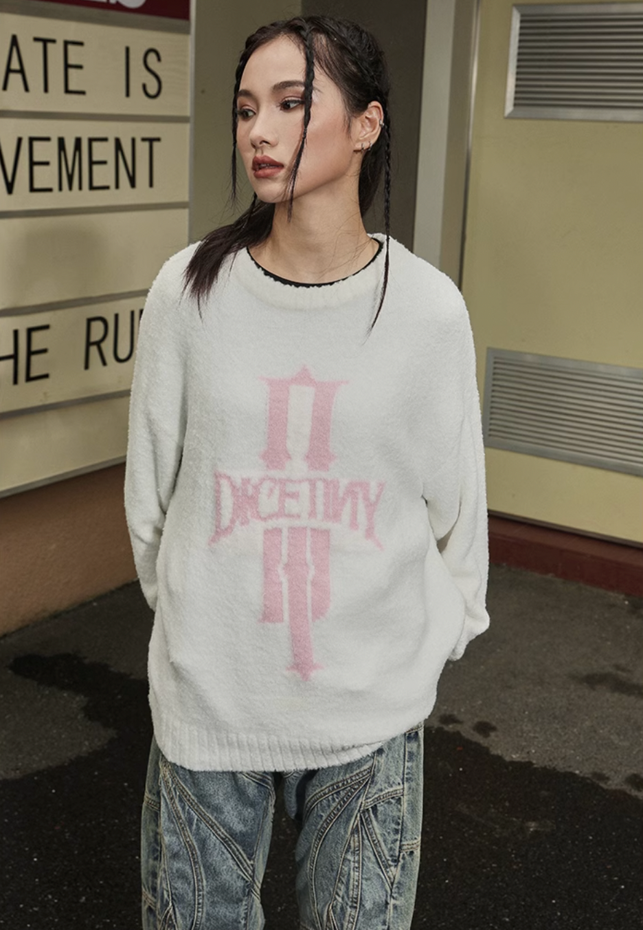 DICETINY Jacquard Logo Fleece Knit Sweater
