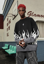 DICETINY Basic Logo Flame Destruction Knit Sweater