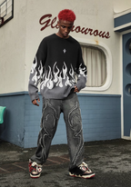 DICETINY Basic Logo Flame Destruction Knit Sweater