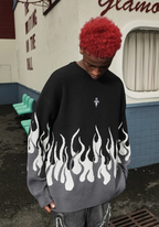 DICETINY Basic Logo Flame Destruction Knit Sweater