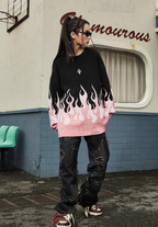 DICETINY Basic Logo Flame Destruction Knit Sweater