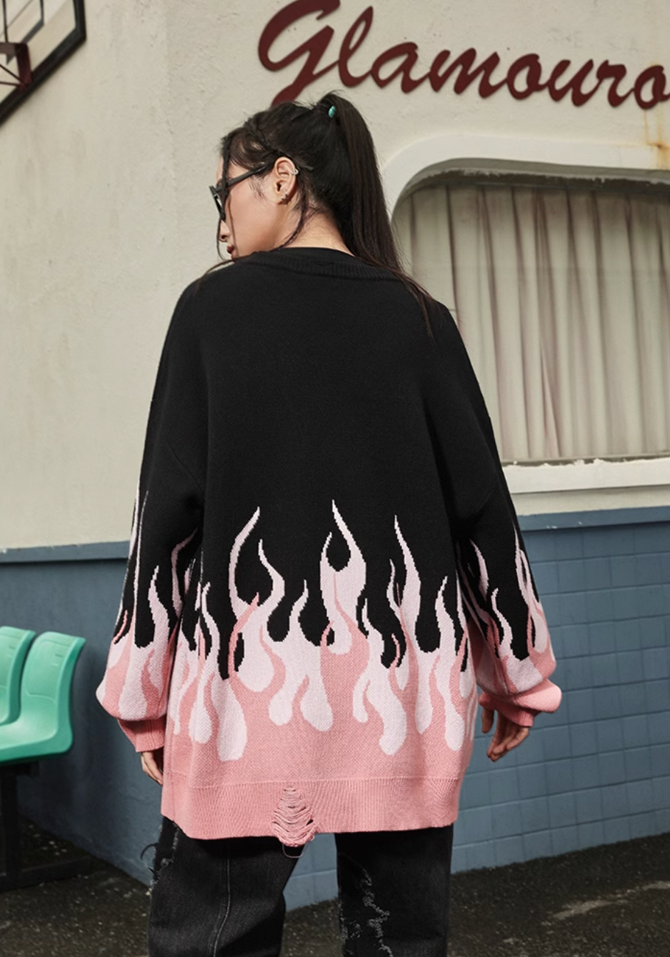 DICETINY Basic Logo Flame Destruction Knit Sweater