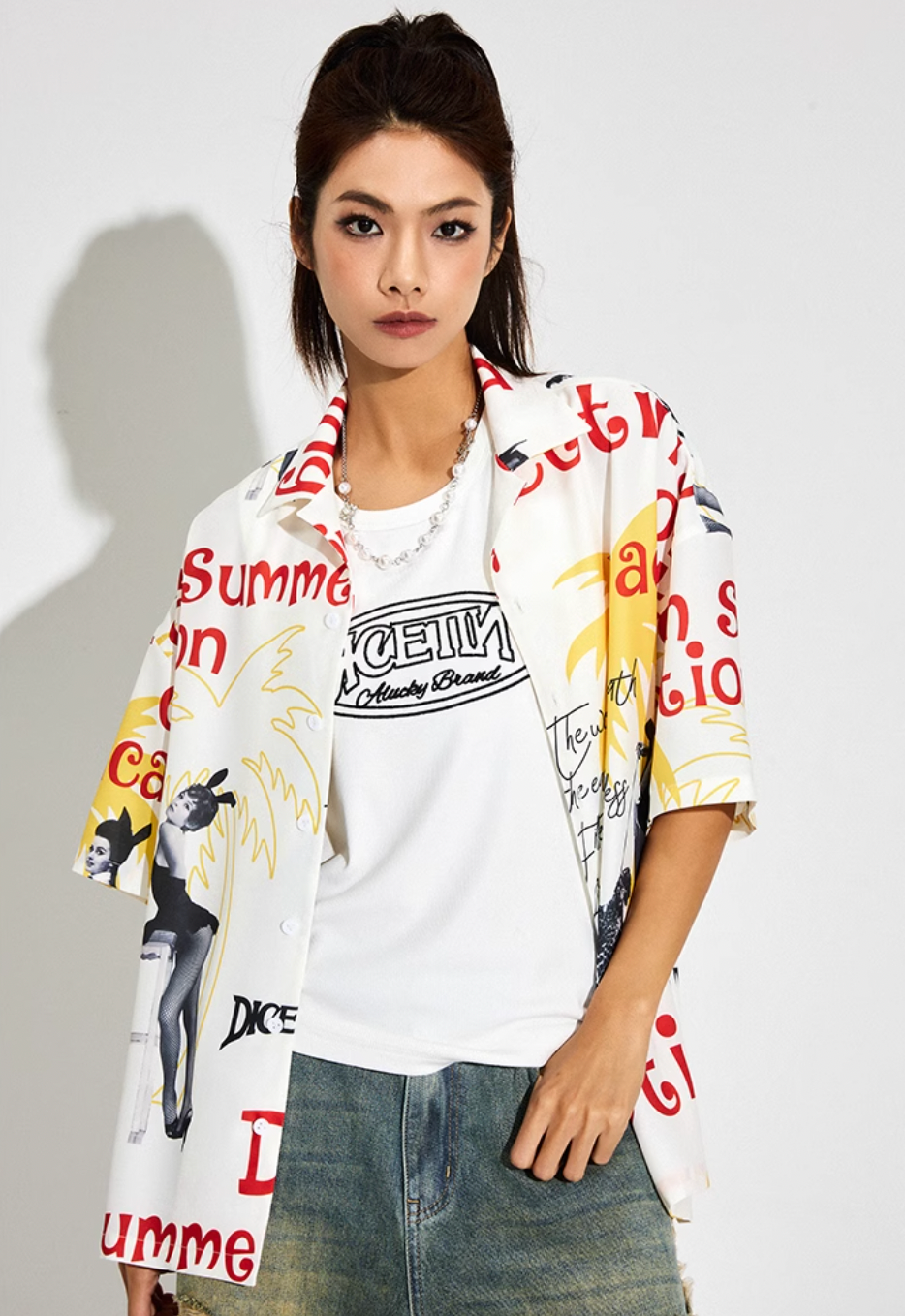 DICETINY Bunny Full Print Short Sleeved Cuban Shirt
