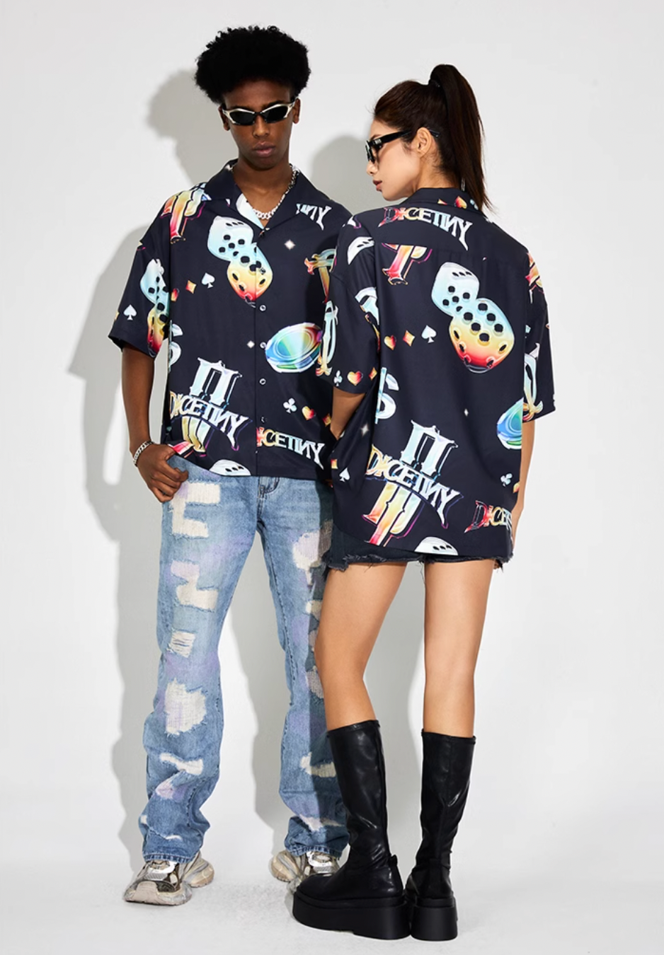 DICETINY Dice Logo Full Print Short Sleeved Cuban Shirt