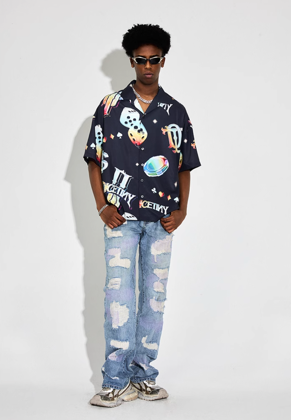 DICETINY Dice Logo Full Print Short Sleeved Cuban Shirt