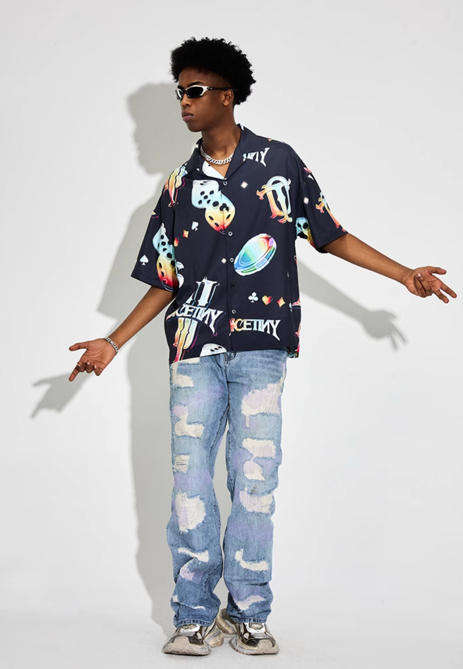DICETINY Dice Logo Full Print Short Sleeved Cuban Shirt