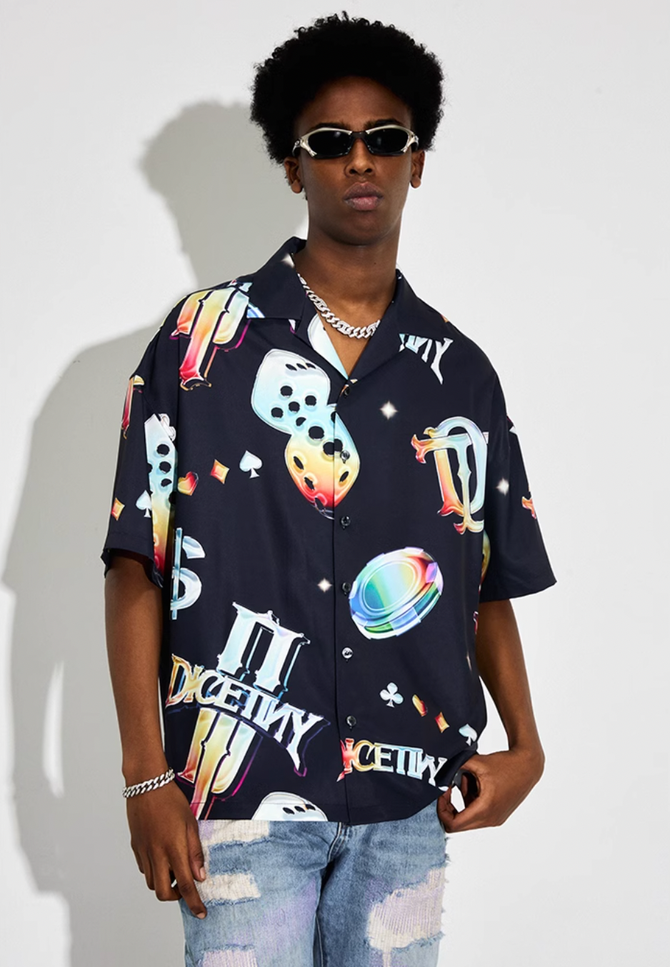 DICETINY Dice Logo Full Print Short Sleeved Cuban Shirt