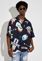 DICETINY Dice Logo Full Print Short Sleeved Cuban Shirt
