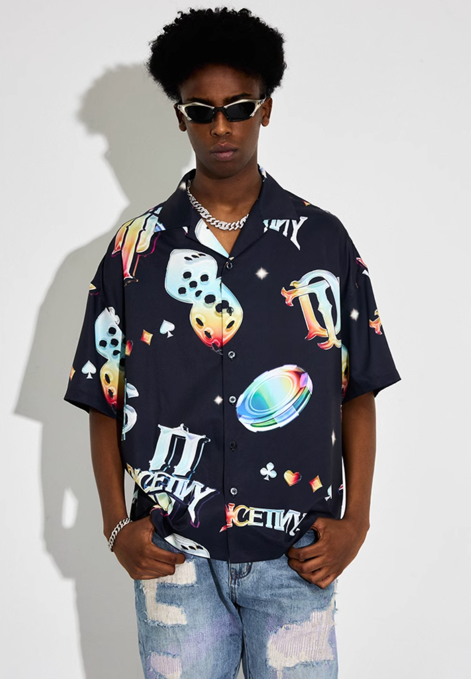 DICETINY Dice Logo Full Print Short Sleeved Cuban Shirt