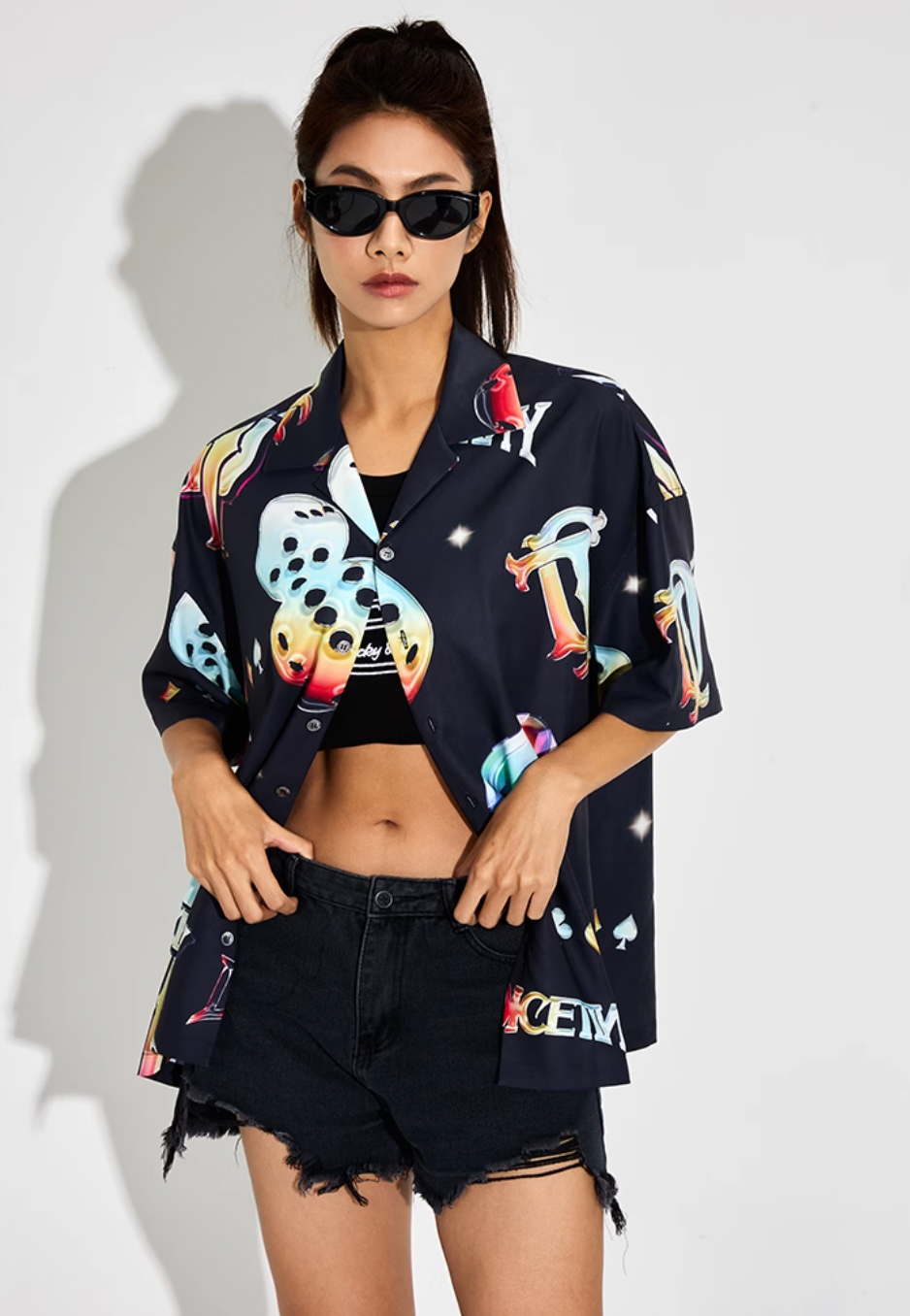 DICETINY Dice Logo Full Print Short Sleeved Cuban Shirt