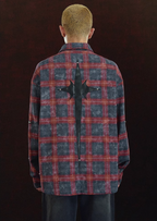 DICETINY Embroidered Leather Metal Logo Button Plaid Long Sleeved Shirt